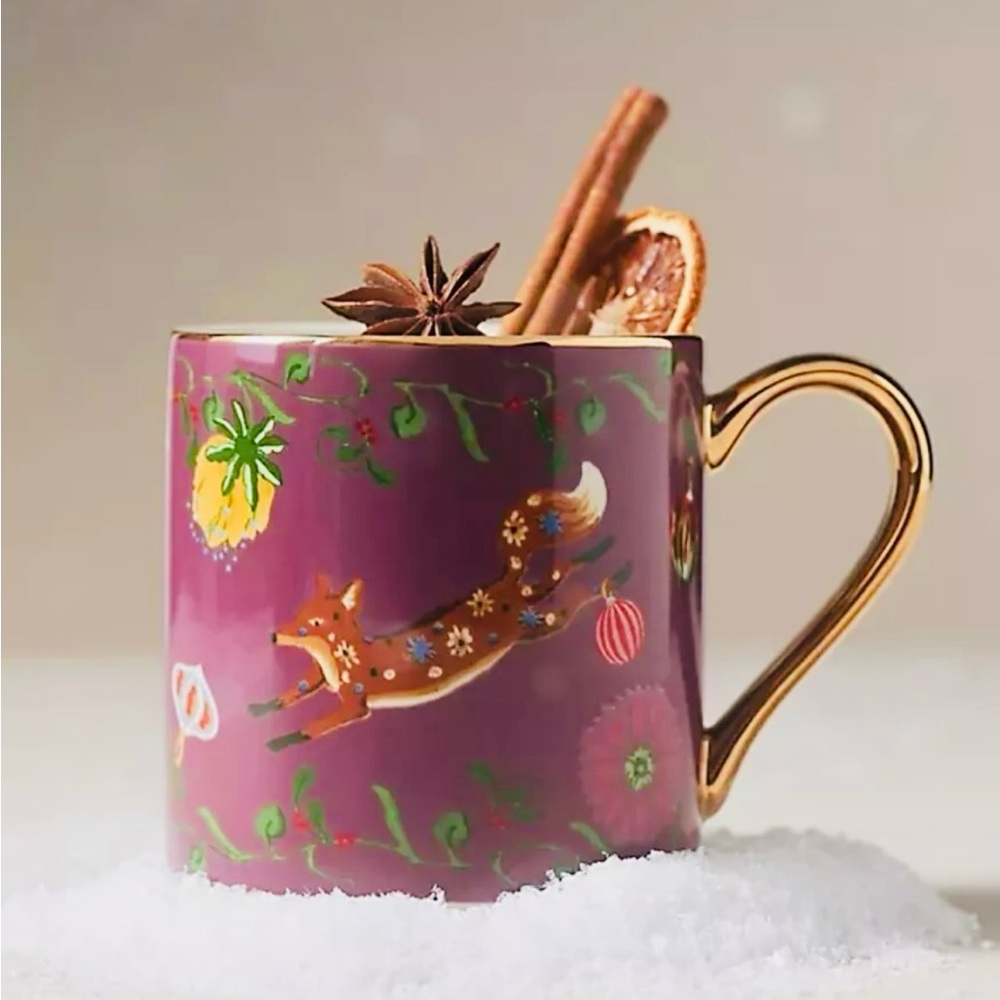 NIB ANTHROPOLOGIE JUNIPER FOX CHRISTMAS HOLIDAY STONEWARE MUG Plum